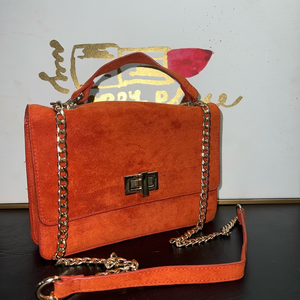 Orange Suede Chain Shoulder Bag